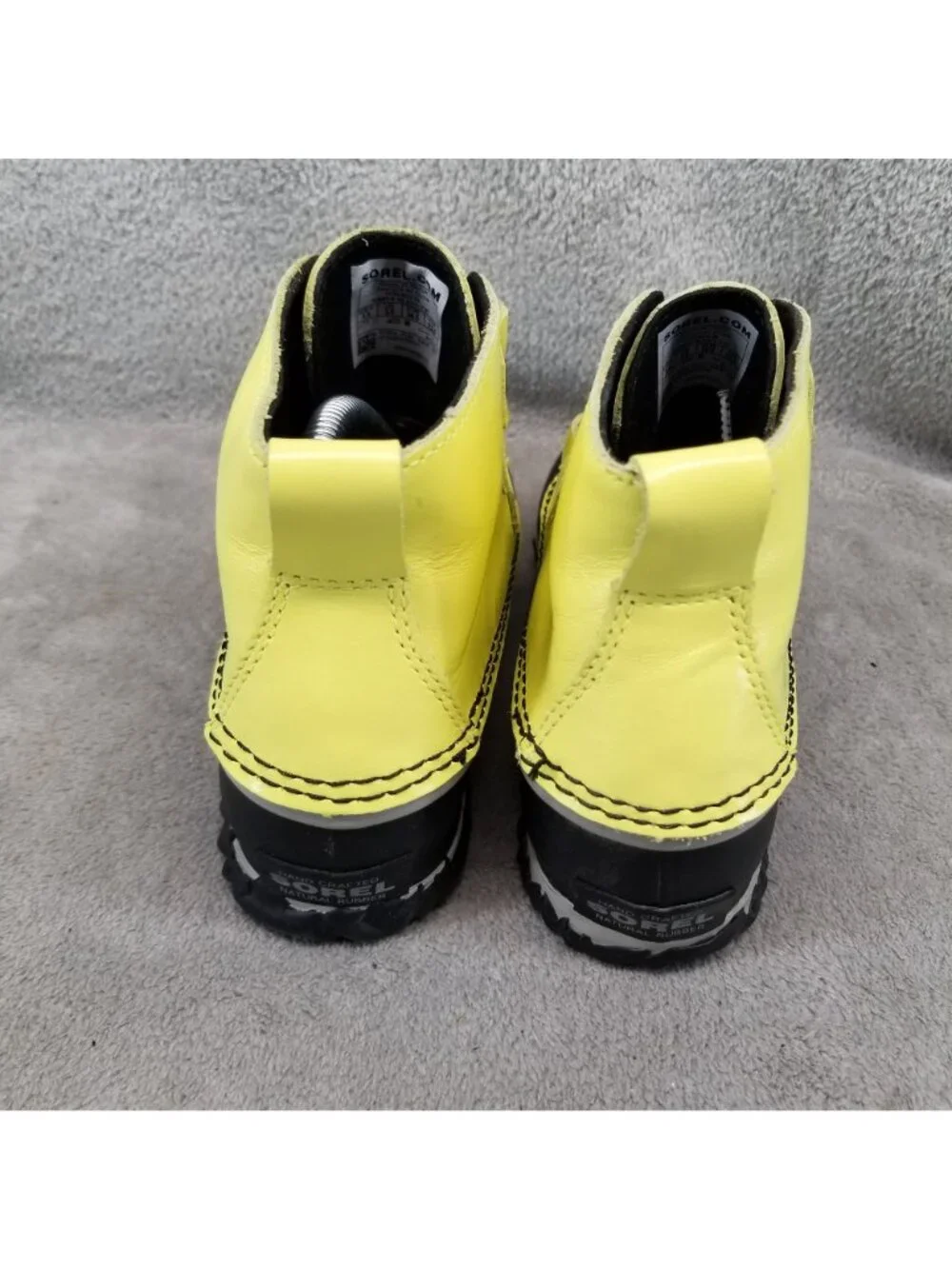 Sorel Shoes Womens Size 5.5 Out N About Yellow Leather Rubber Lace Up Rain Boots